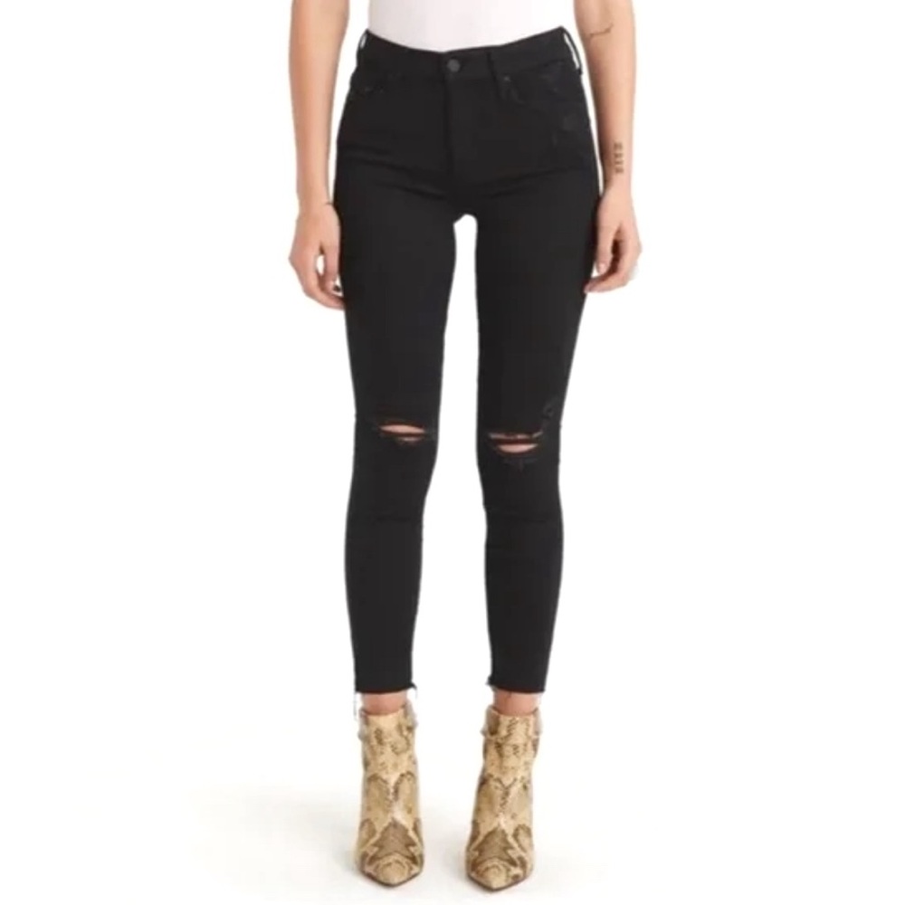 Mother the Looker ankle fray black skinny jeans size 24 NWOT ripped raw hem